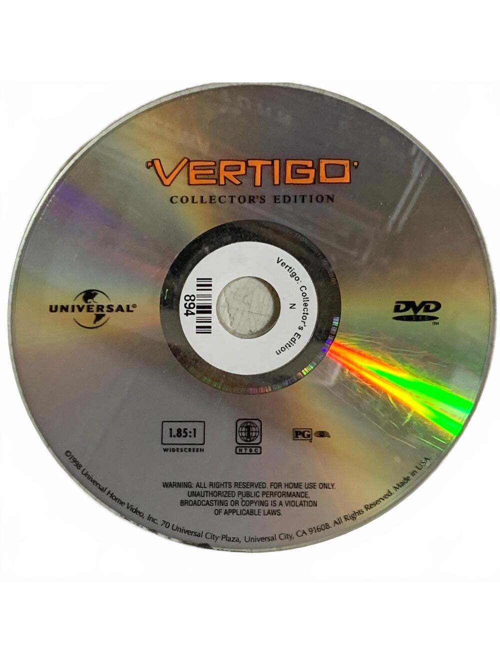 Vertigo Collector's Edition DVD Disc Only Widescreen Thriller Mystery PG